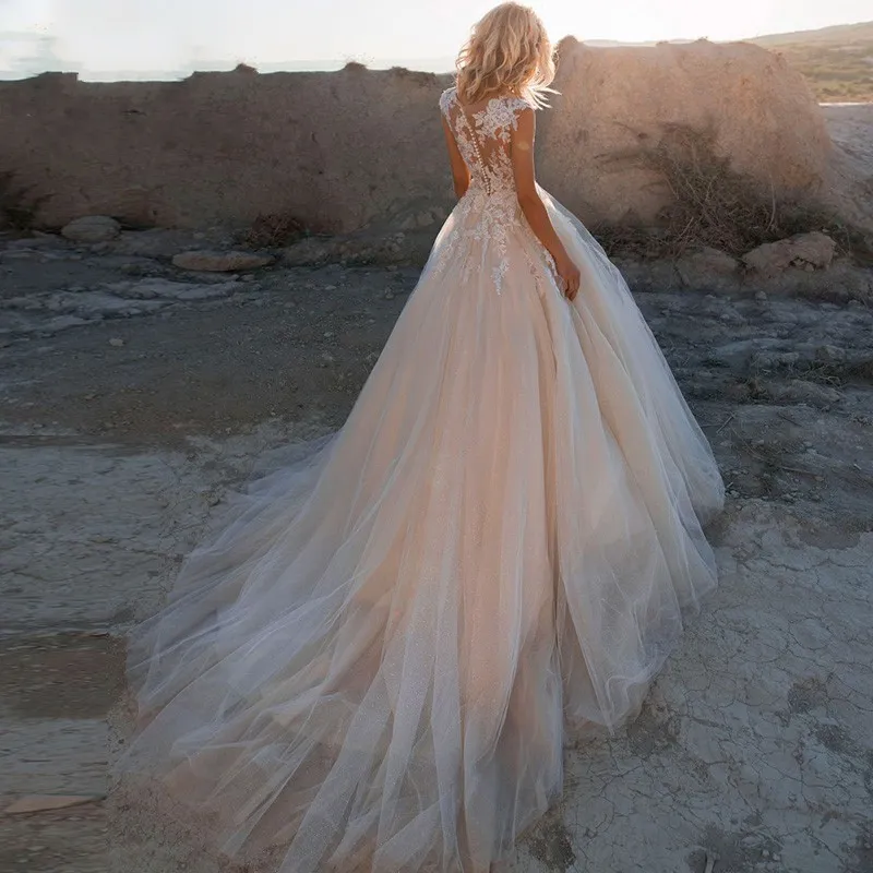 Modest blush wedding dress sale