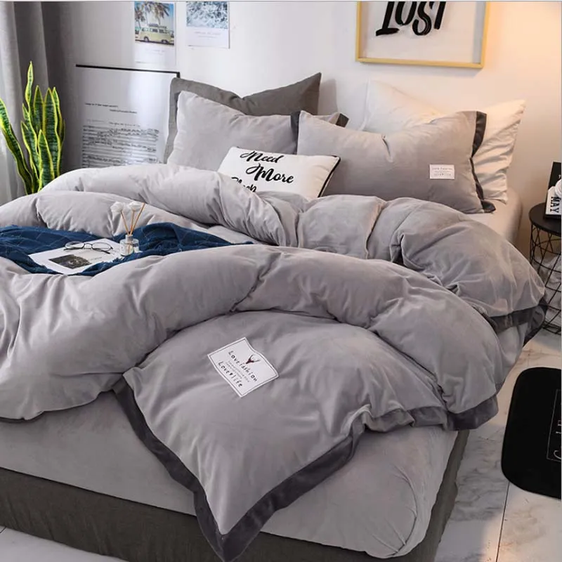 FB18003 Set di biancheria da letto in velluto di cristallo di lusso popolare Set copripiumino Lenzuolo 4 pezzi set Biancheria da letto invernale King Queen Size Velvet Home Tex217Y