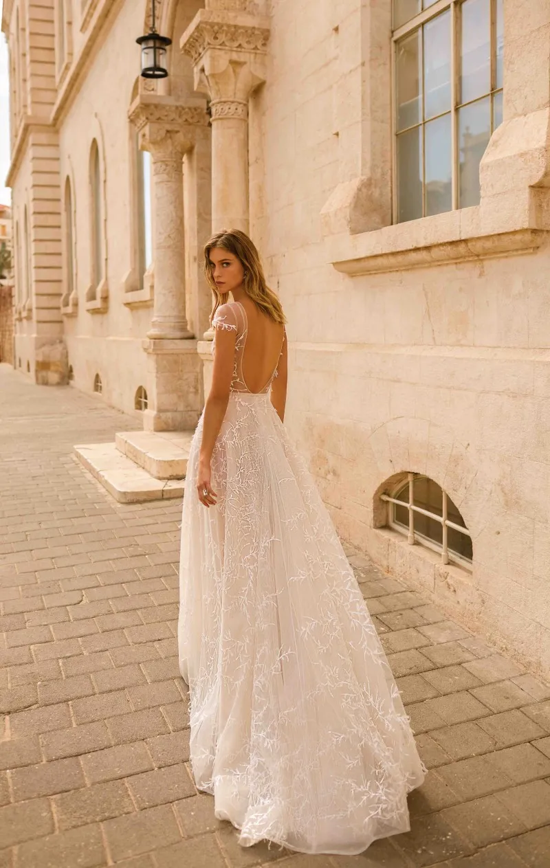 berta wedding dresses deep v neck lace appliqued a line sexy backless cap sleeve Beach wedding gowns sweep train boho bridal dress berta wedding dresses deep v neck lace appliqued a line sexy backless cap sleeve Beach wedding gowns sweep train boho bridal dress