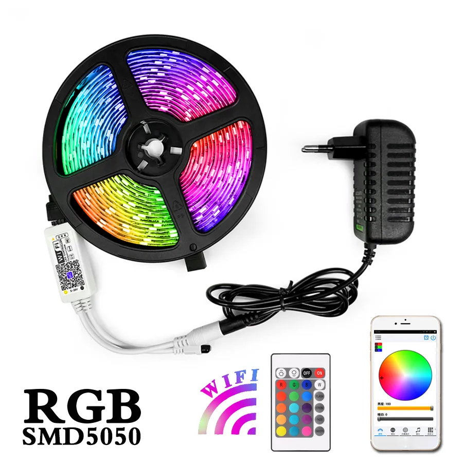 5 متر 10 متر 15 متر rgb led قطاع سلسلة ضوء ضوء ماء fiexble ضوء الصمام الشريط الشريط 5050 مصابيح الصمام مع وحدة تحكم التوصيل الطاقة