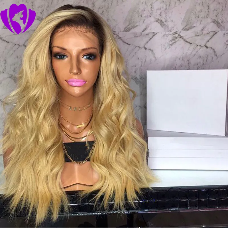 Długie Ombre Blondynka Falisty Wig Naturalne Włosy Część Syntetyczne Peruki Dla Czarnych / Białych Kobiet Cosplay Party Wig Wig