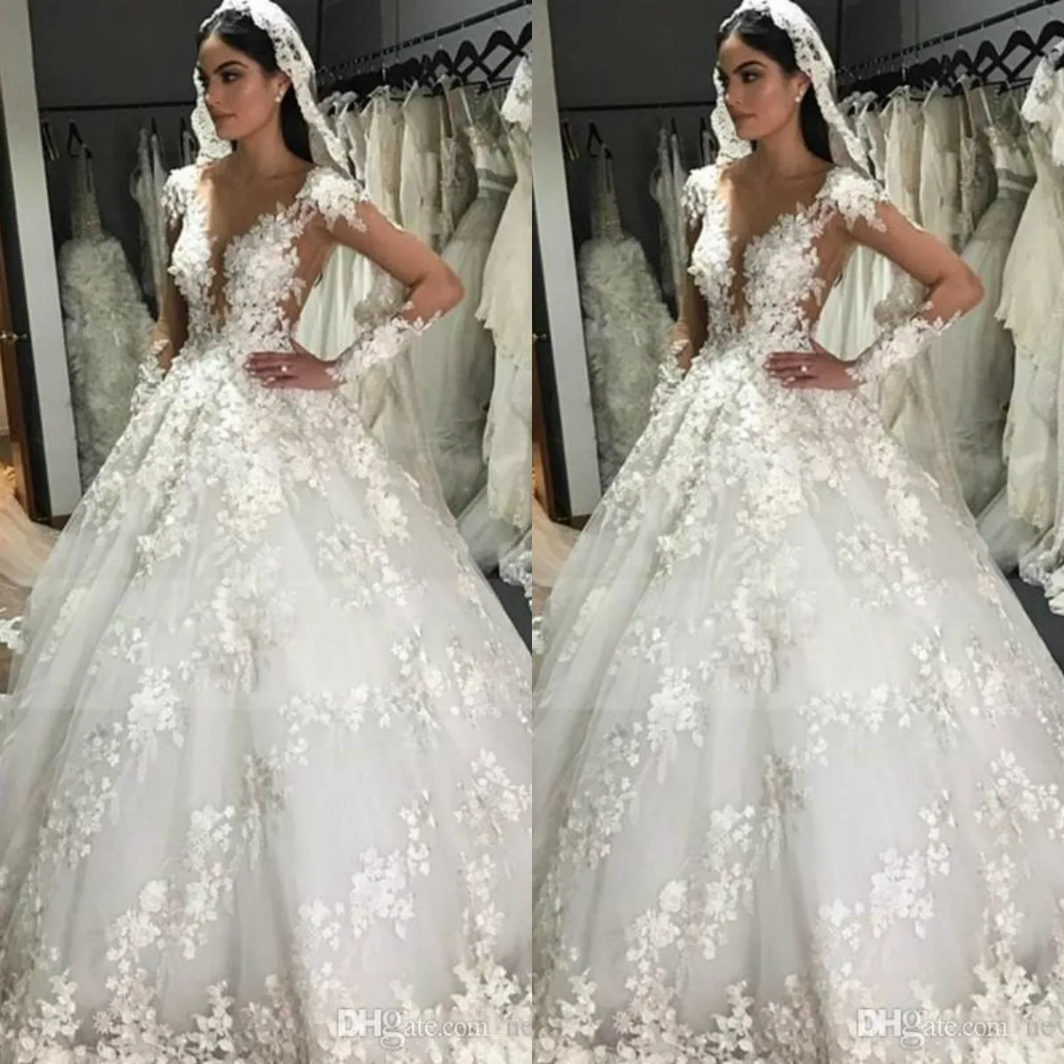 Robes de mariee a manches longues en dentelle elegante 2024 Robes nuptiales de bijoux A line