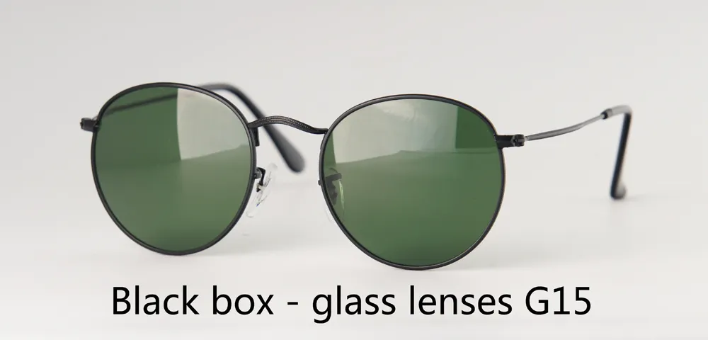 Großhandels-Hochwertige Herren- und Damen-Sonnenbrille, Markendesigner, Metallrahmen, Glaslinse, runde Sonnenbrille, UV400-Schutzbrille, mit kostenlosem Etui und Etikett