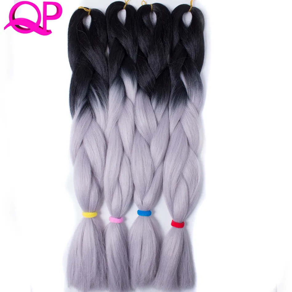 Ombre jumbo yaki trançando cabelo 100g 1 pcs 24inch sintético alta temperatura fibra prata prata cinza escuro verde marrom borgonha