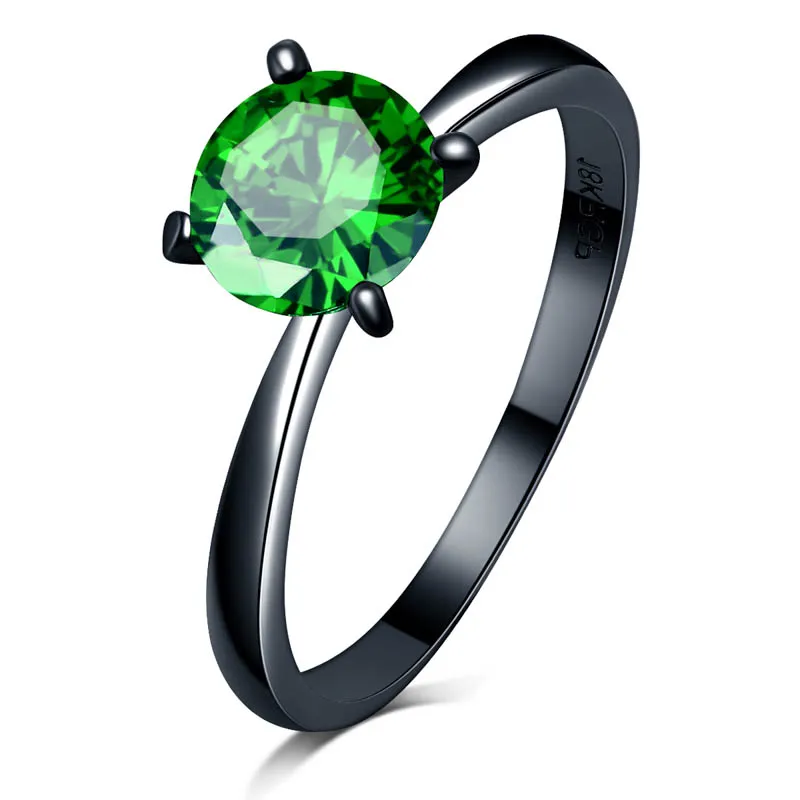 Bague CZ colorée verte pour femmes, prix de gros, 7mm, mode, or noir, bijoux remplis, bagues de mariage Vintage pour femmes