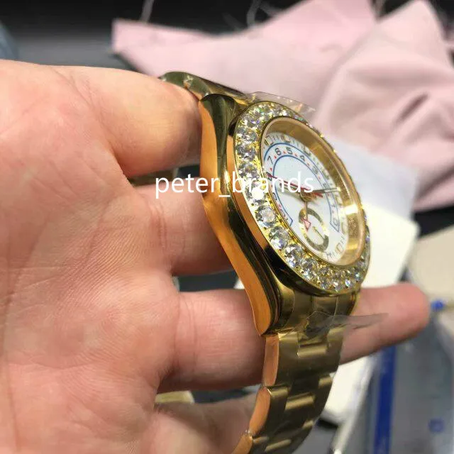 Orologio da polso automatico in oro ym con grandi diamanti lunetta 41mm orologio da uomo di alta qualità quadrante bianco acciaio inossidabile resistente all'acqua watc211o