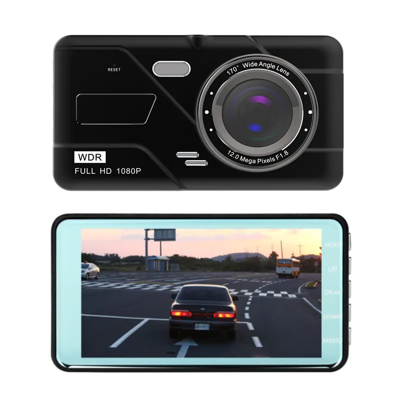 Câmera de painel de carro FHD dirigindo filmadora de vídeo 1080P DVR de carro 4 polegadas 2 canais frontal ângulo de visão amplo de 170 ° G-sensor monitor de estacionamento com detecção de movimento