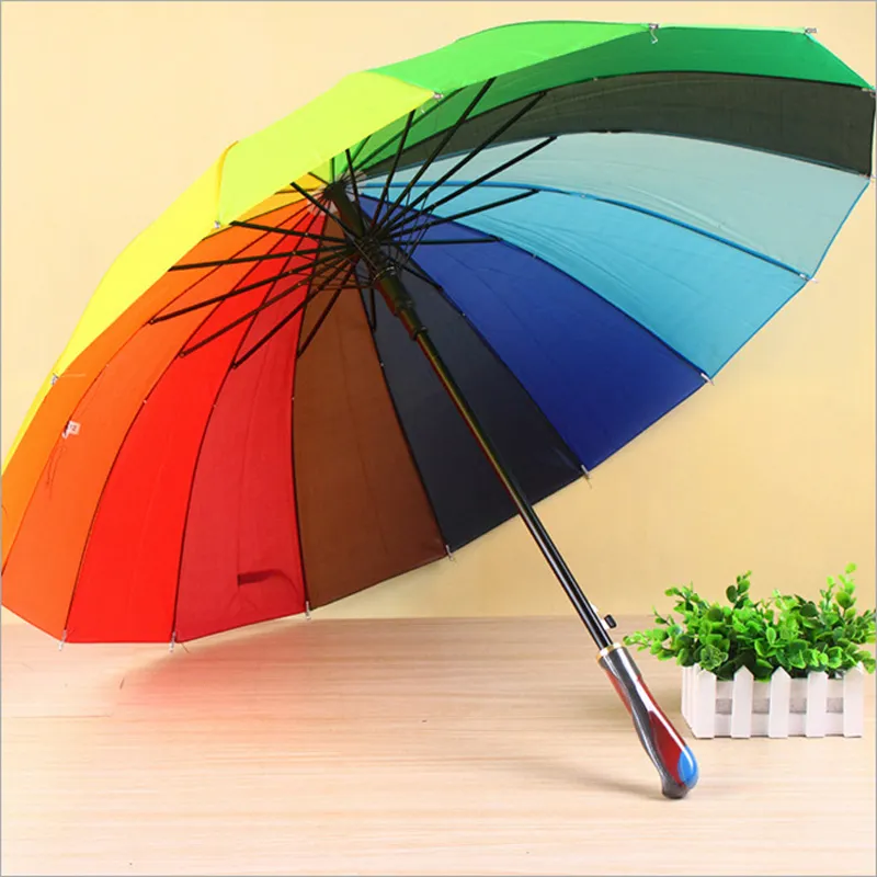 Fashion Colorful Rainbow Umbrella Rain Women Brand 24K Windproof Long Handle Umbrellas Strong Frame Waterproof DBC VT0466