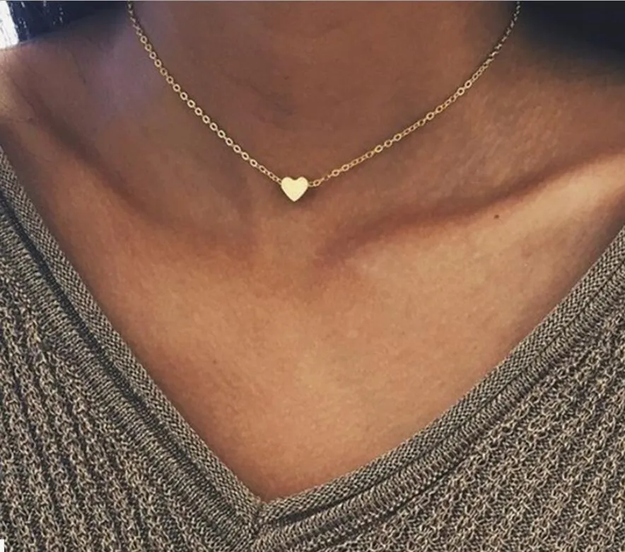 Nieuwe zilveren kleur hart hanger ketting choker voor vrouwen korte keten harten collana kolye kettingen kraag liefde sieraden