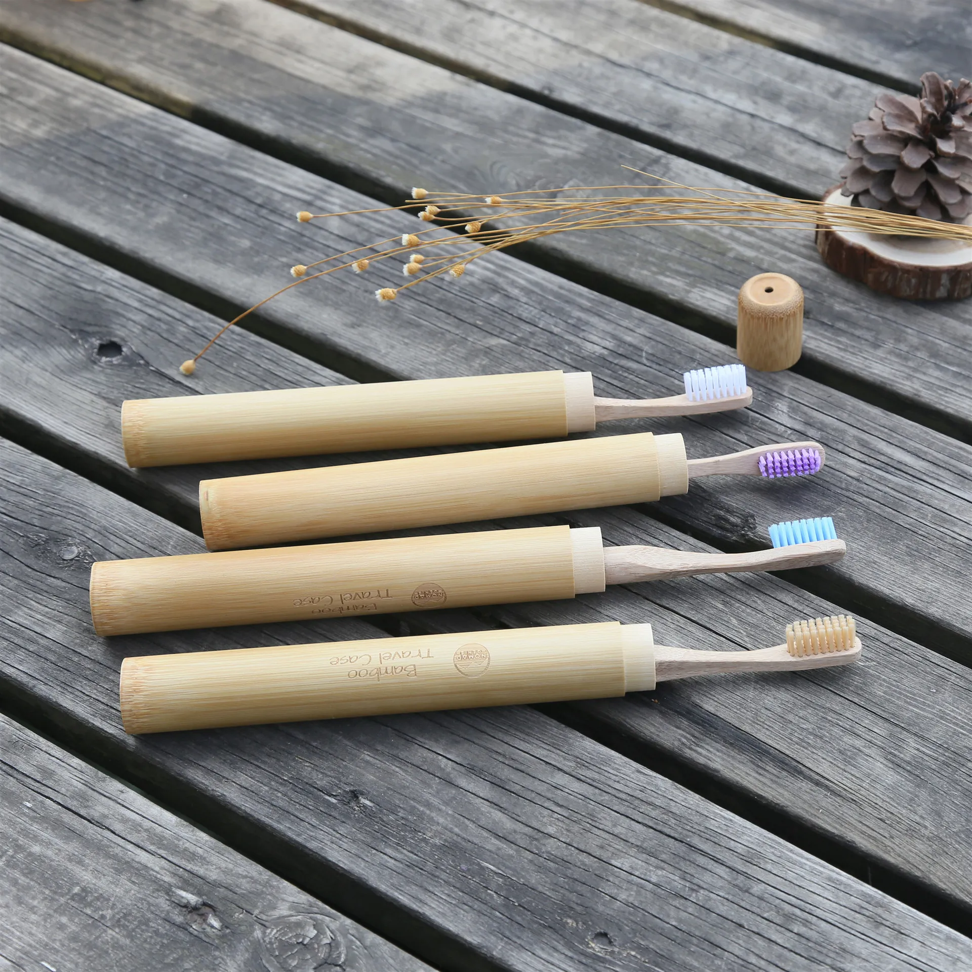 Travel case bamboo toothbrush natural biodegradable gourd type handle nylon sharpening charcoal hair hotel high quality