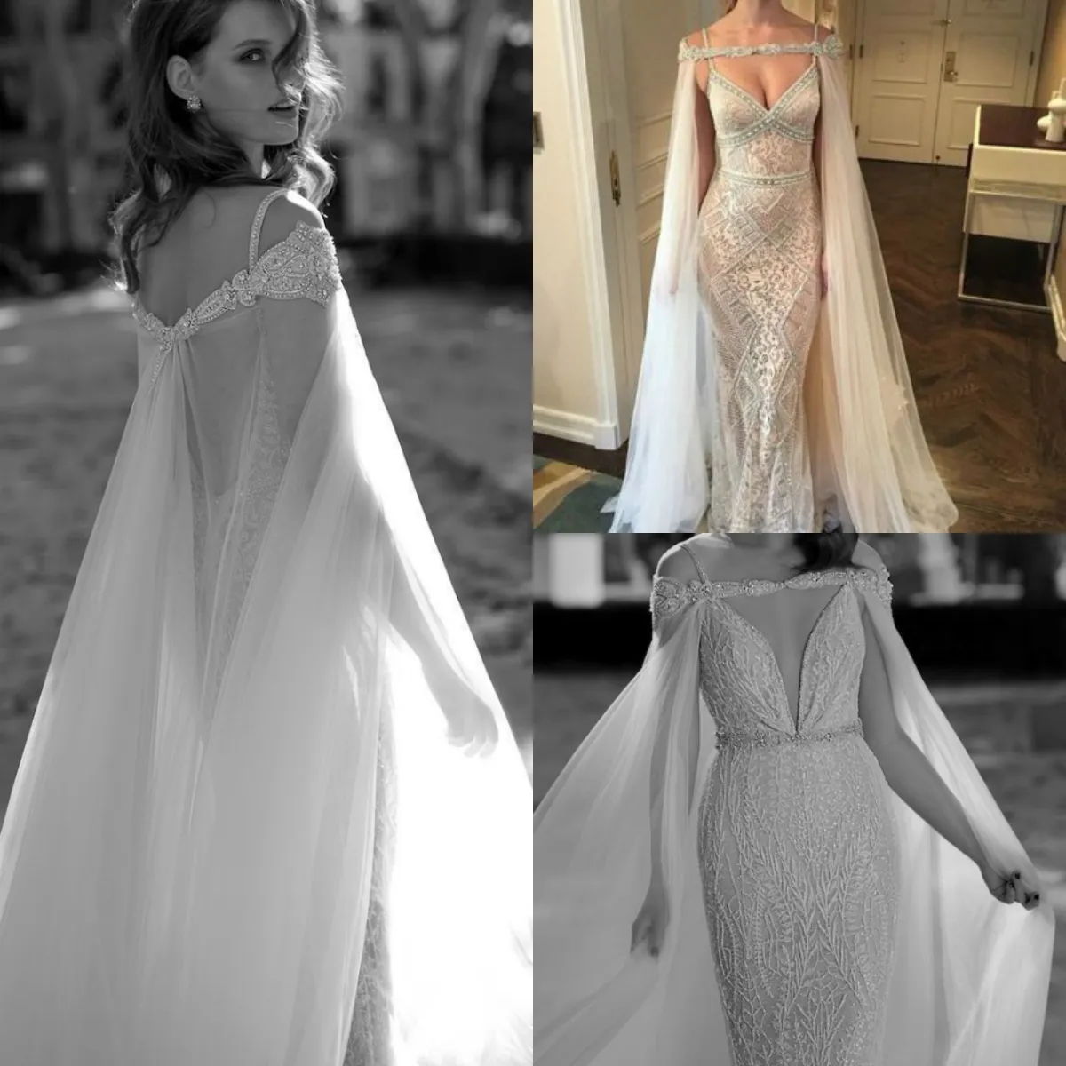 thumbnail image 2 of Long Bridal Wraps Jackets Wedding Capes Cloaks Women Shawls Rhinestones 2 of 12