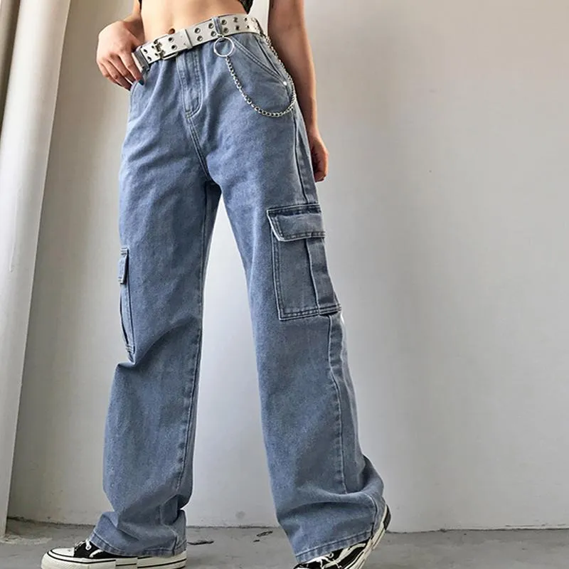 Womens Pants & Capris Women Man Boyfriend Cargo Pocket High Waist Slim  Loose Straight Wide Denim Pant Streetwear Jogger Long Trouser Haraju From  Vinana, $96.95