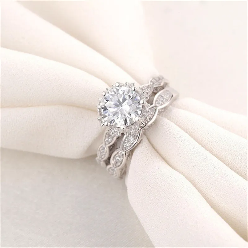 Whole- Vintage Engagement wedding Band ring Set for women 3ct Simulated diamond Cz 925 Sterling Female Party ring249U