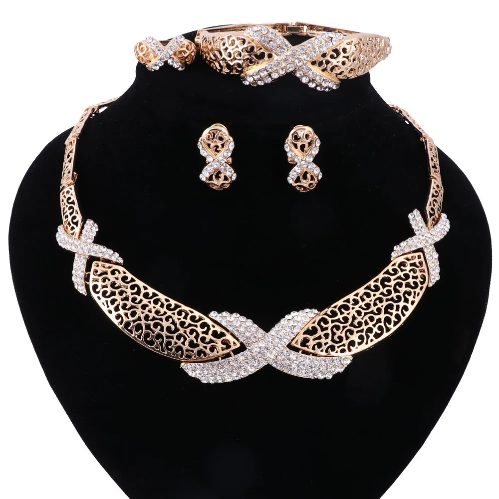 Fashion Women Dubai Gold-color Crystal Jewelry Sets Big Nigerian Wedding Jewelry Sets African Beads Jewelry set 7 Colors