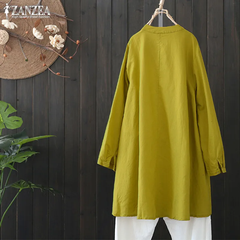 Plus Size Women Linen Blouse 2019 Zanzea Female Casual Button Chemise Shirt Vintage Tunic Irregular Tops Elegant Ol Work Blusas J190615