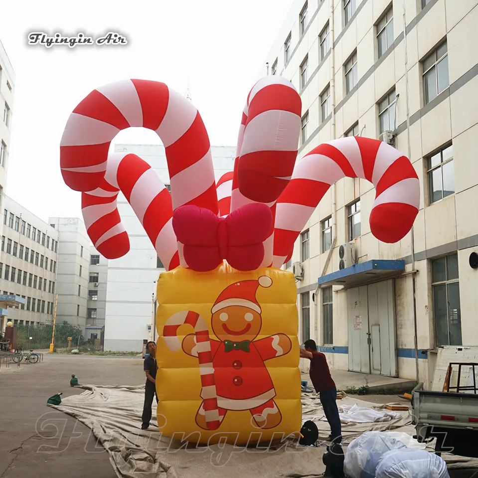 6m Grand coloré gonflable de sucrerie de Noël de canne boîte-cadeau pour Noël Centre commercial Promotion de l'événement