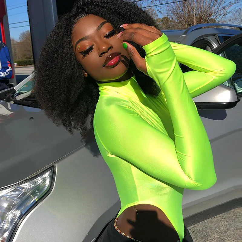 Neon green turtleneck sales bodysuit