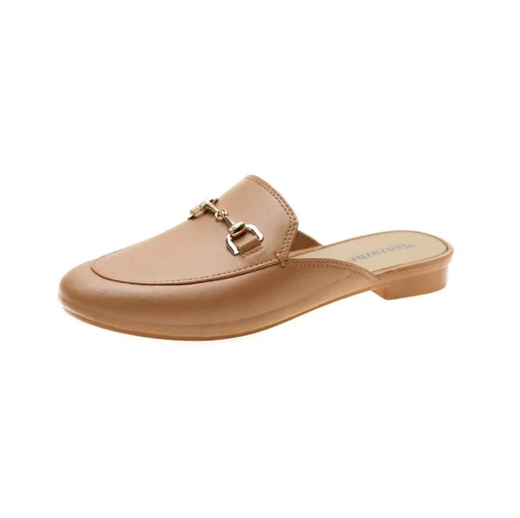 Zomer Vrouwen Slippers Designer Mode PU Korte Loafers Schoenen Metalen Ketting Dames Casual Muilezels Flats Topkwaliteit