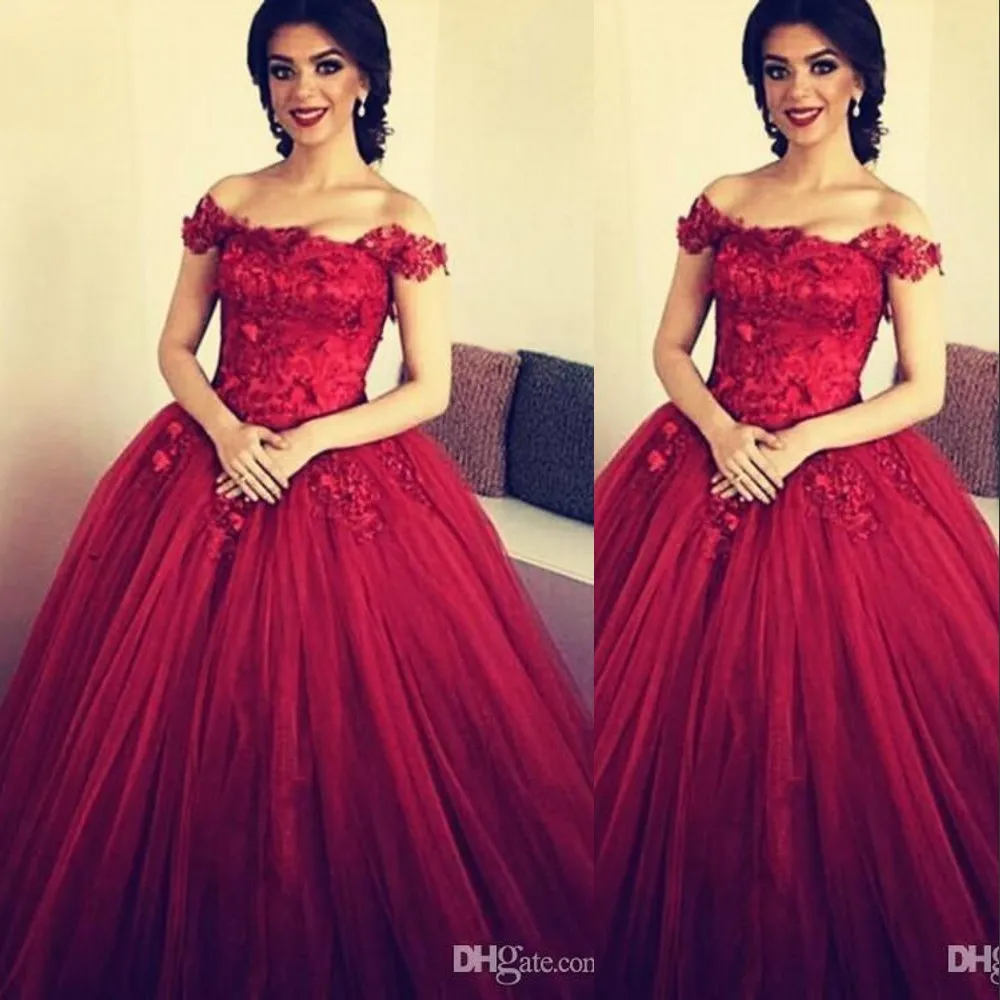 Red Off Shoulder Beaded and Lace Sweet 16 Dress, Red Formal Dress