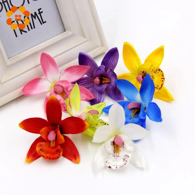 Großhandel-50pcs/Los 7,5 cm Orchidee Seide Künstliche Blumenkopf für Hochzeitsdekoration DIY WREATH Gift Scrapbooking Craft Fake Blume