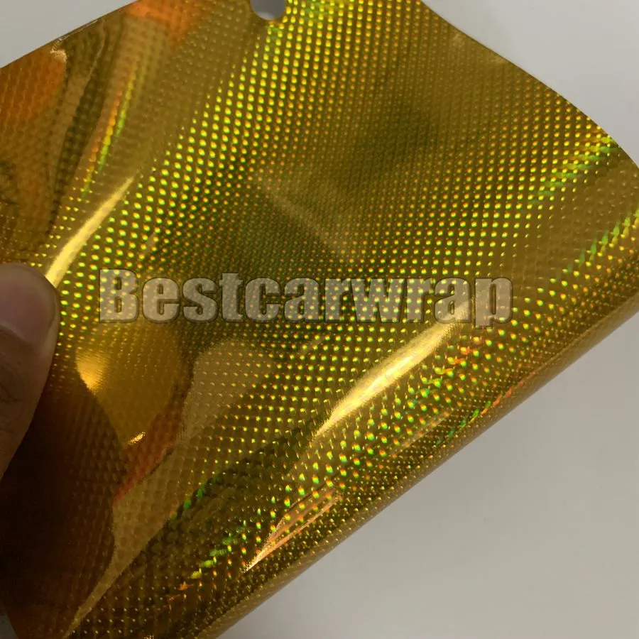 EZAUTOWRAP Holographic Gold Carbon Fiber Vinyl Wrap Sheet (Peel & Stick) - 3Mil Thick