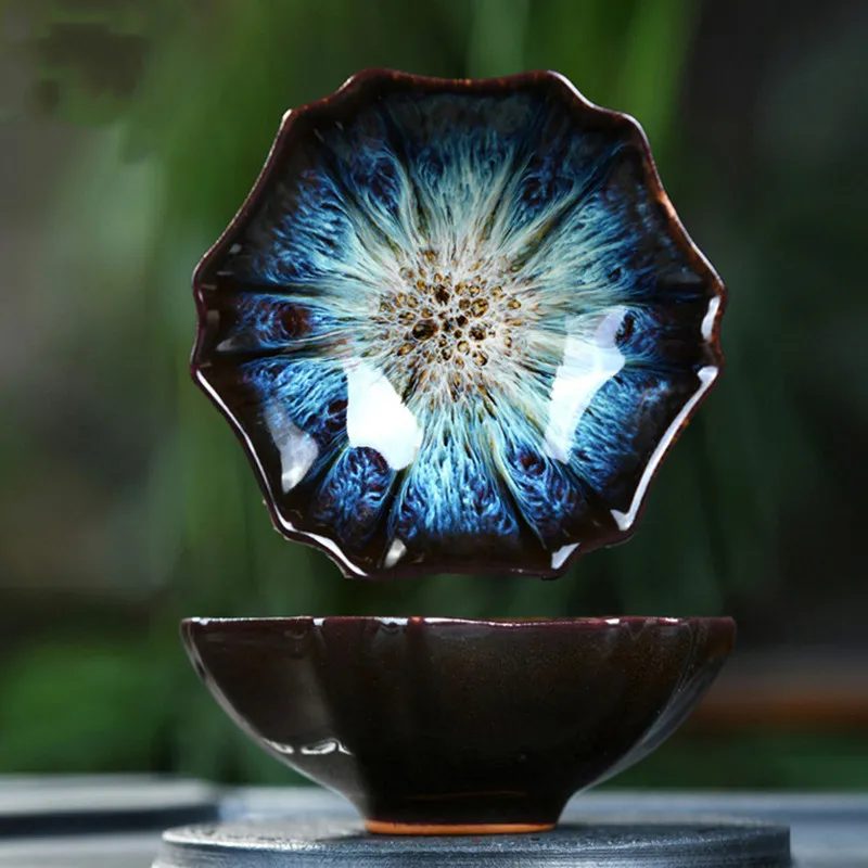 Handmade Ceramic Kiln Japanese Tea Cups Vintage With Light