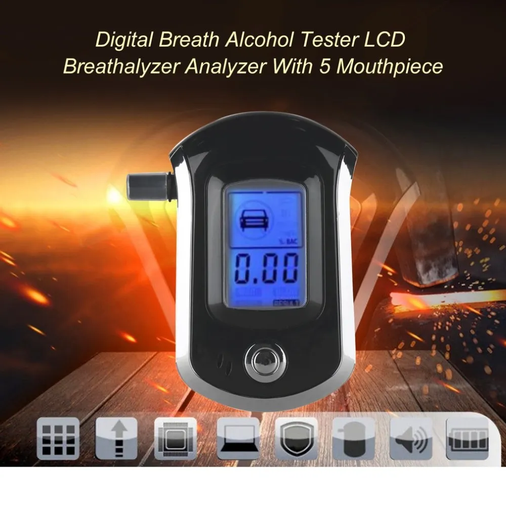 Professional Digital Breath Alcohol Tester Breathalyzer Dispaly with 11  Mouthpieces AT6000 LCD Display DFDF223P