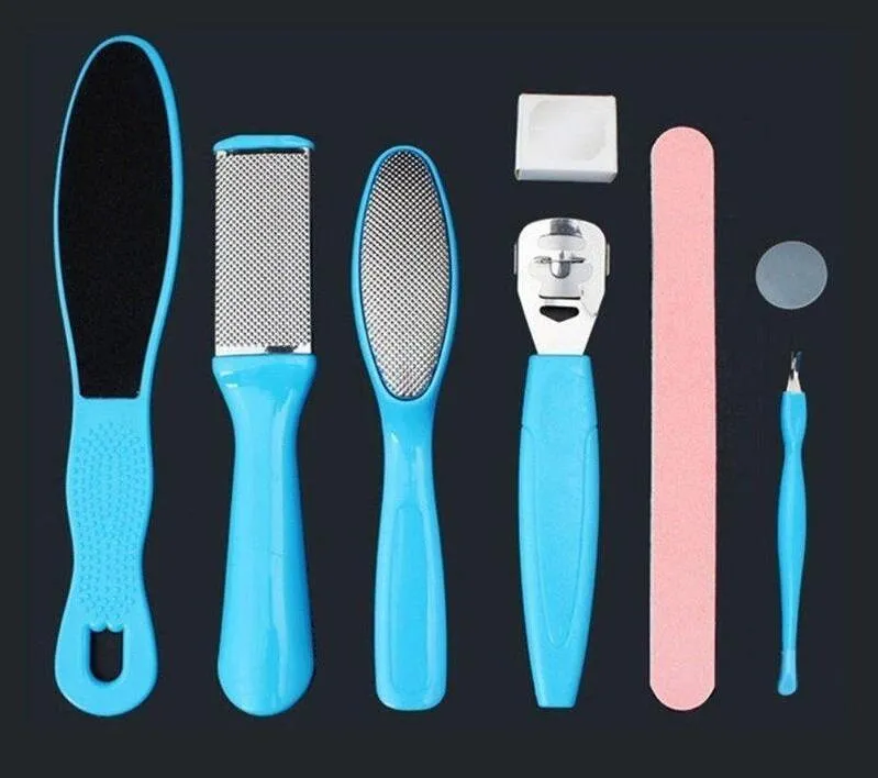 Arquivo Moda Art Acessórios 8 IN 1 Pedicure Kits Rasp Pé Callus Remover ajustados azuis Ferramentas Nail Care