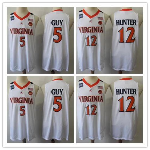 Чемпионы 2019 года Вирджиния Кавальерс Кайл Гай Уайт Джерси # 5 UVA NCAA Финал четырех 12 De'Andre Hunter ACC Мужской колледж по баскетболу Джерси S-2XL