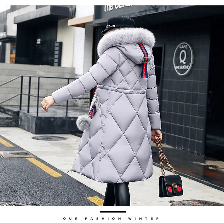 Big fur winter coat thickened parka women stitching slim long winter coat down cotton ladies down parka down jacket women