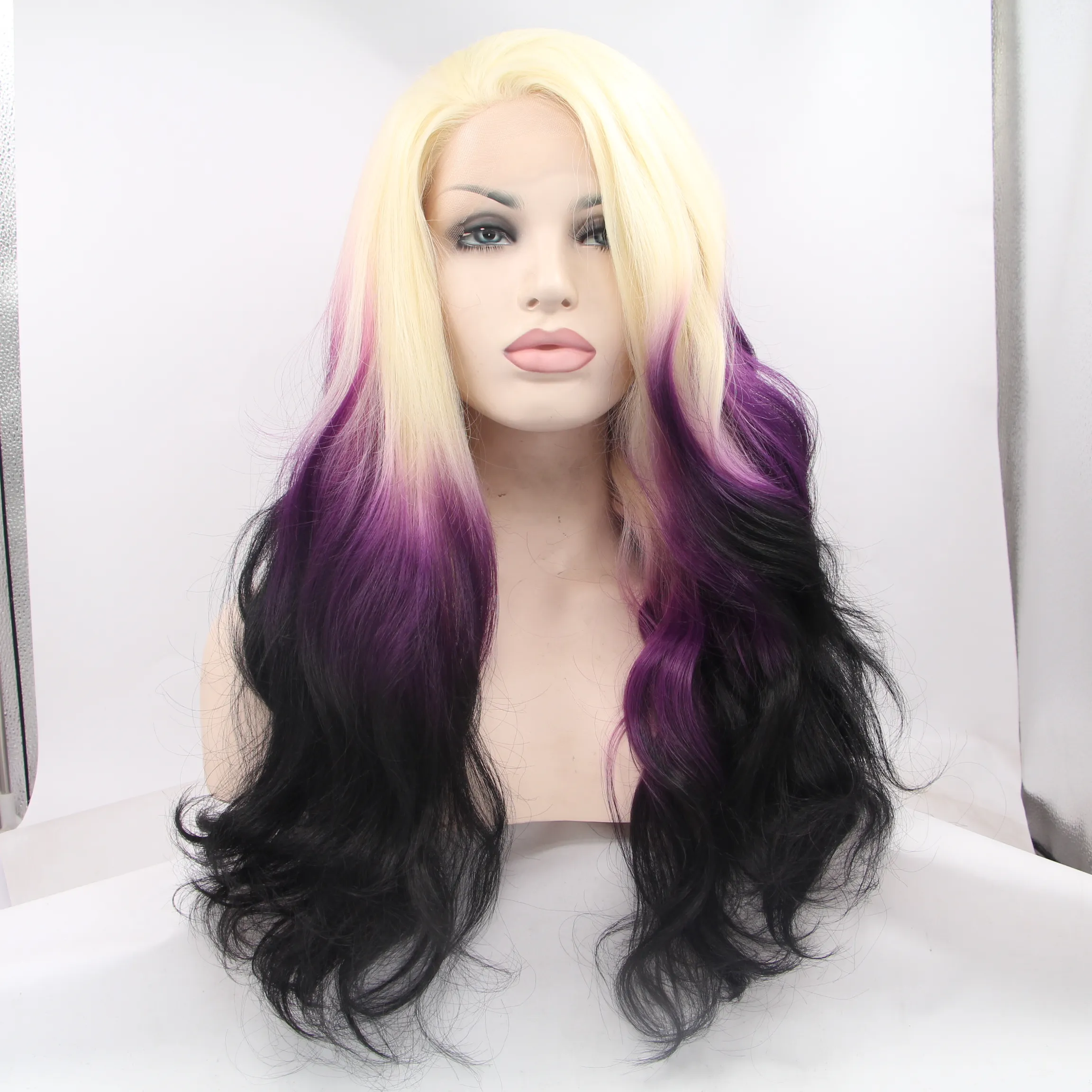 Glueless Ombre Purple Body Wave Lace Front Wig, 26 In 