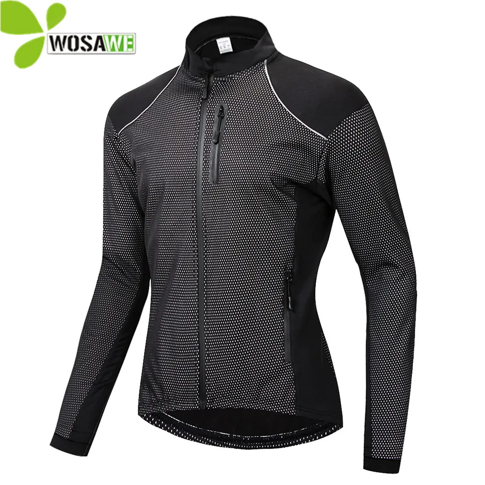 WOSAWE Winter Thin Thermal Fleece Cycling Jacket Men's Warm MTB Bike Clothing Sportswear Windbreaker Water Repellent Sports Coat