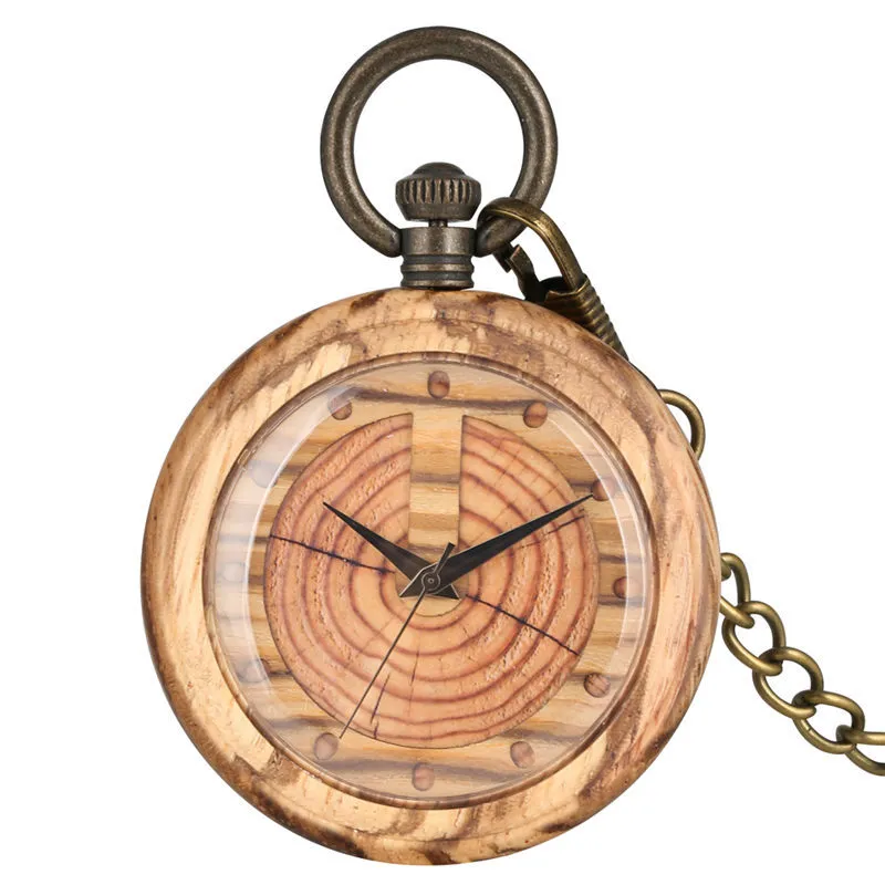 Unique Quartz Montre de poche en bois Femmes Porte-clés Horloge Cadran Chaîne lumineuse détachable Bois Hommes Pendentif Montre Cadeau T200502