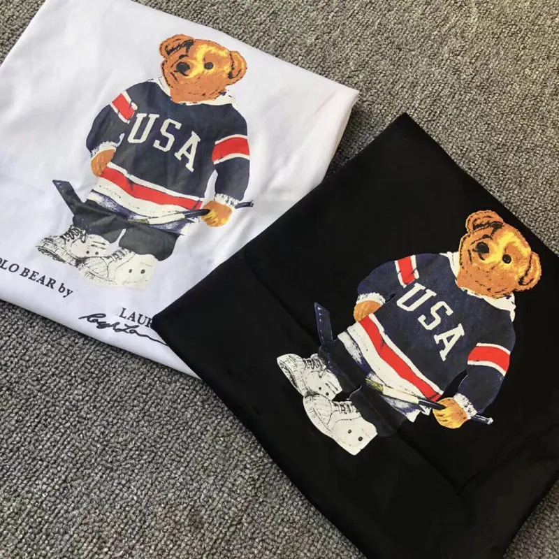 Designer de haute qualité 100% coton à manches courtes décontracté lâche drôle t-shirts cool avec impression de motif d'ours USA