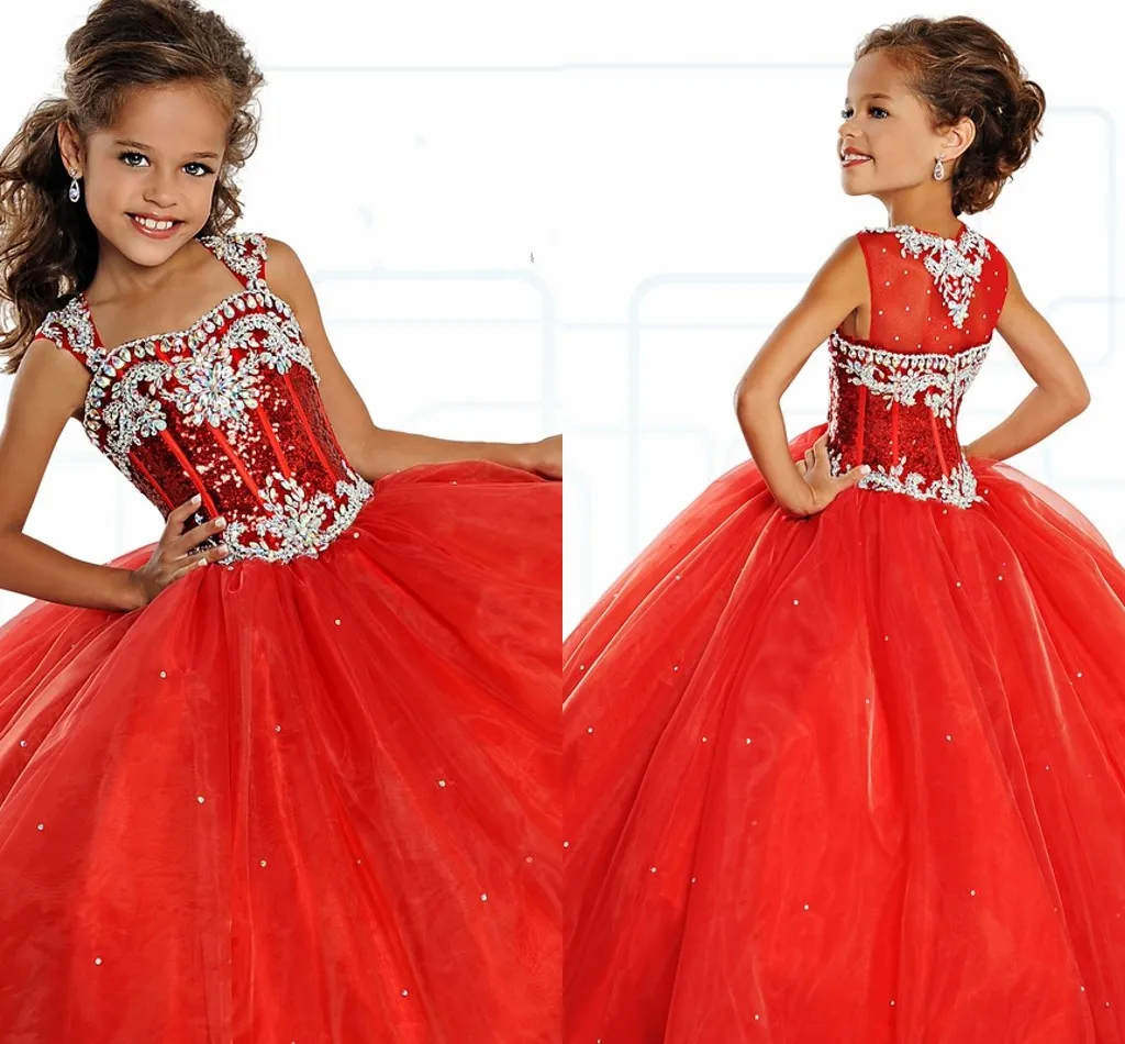 Little Girl's Pageant Jurken Verjaardagsfeestje 2019 Peuter Kids Formele Kleding Baljurk Kralen Tiener Kindermaat 3 5 7 9 Custom Made