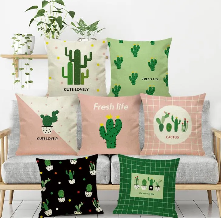 1xtropical plant cactus pillow linen cushion custom sofa bed waist pillow case cover throwpillow white special hemp material 4242cm