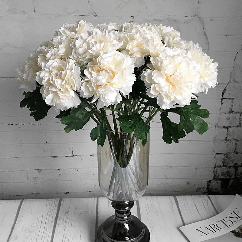 春の家の結婚式の装飾の偽の花卸売フローレスのための単一の枝のバラの牡丹の造花の絹の白い牡丹
