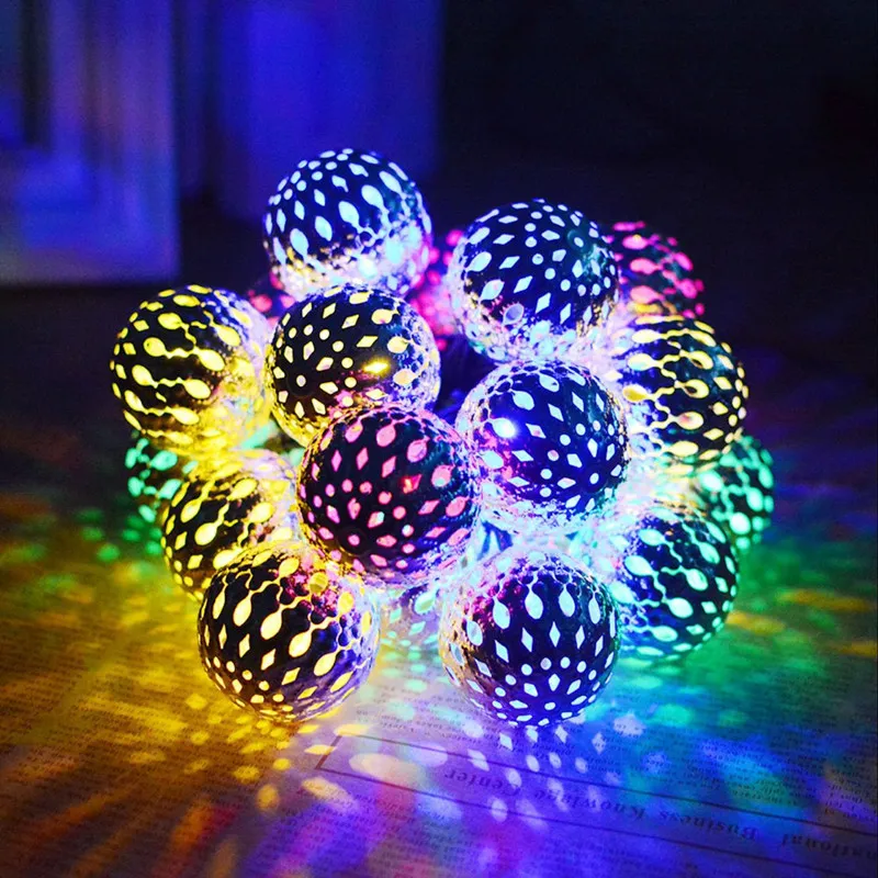 Golden Silver Marocko Balls Solar LED Strängar Lätt Utomhus Vattentät Garden Lights Holiday Decoration Lighting String