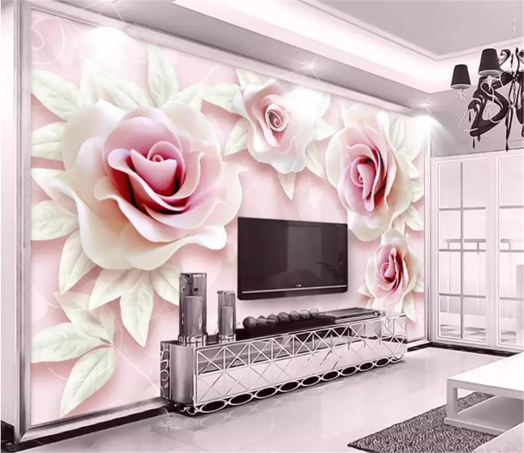 Behang verse en eenvoudige 3D-reliëf roze roze rose 3d wallpaper 3D op de muur Interieur woonkamer muurbedekking