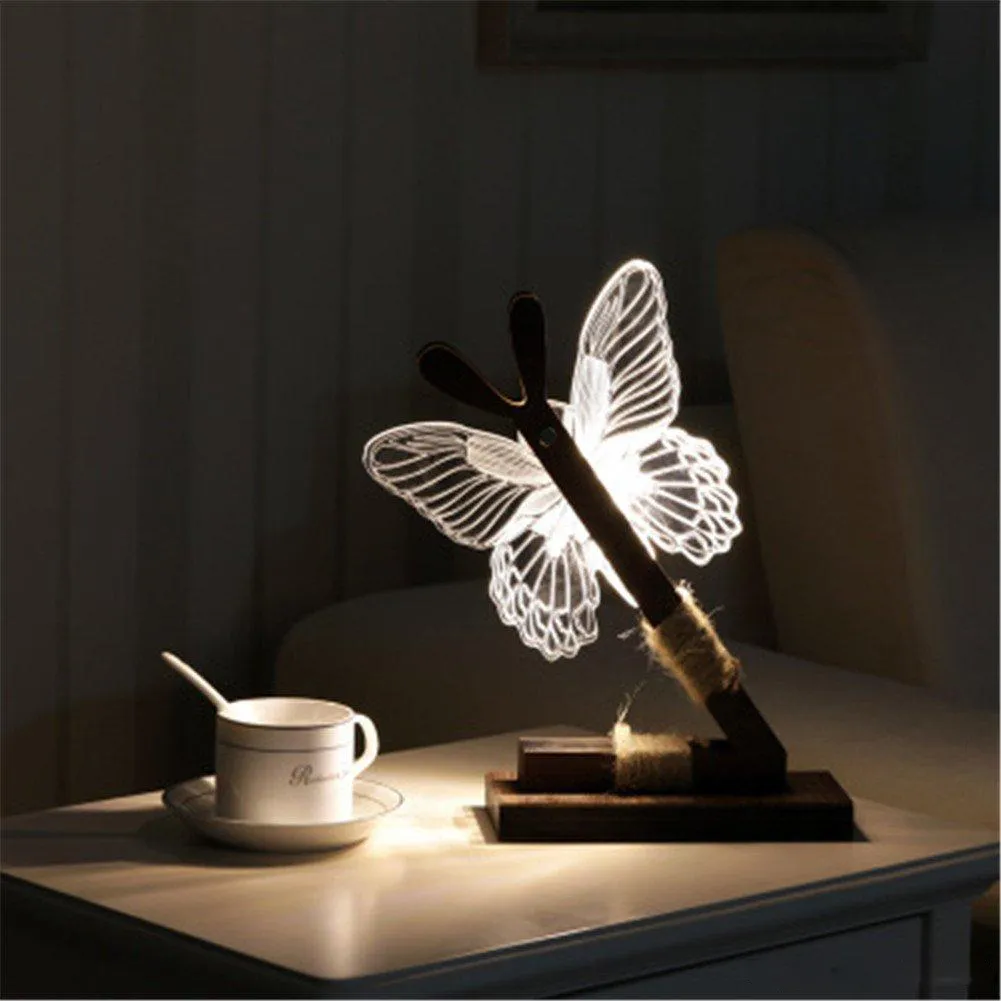 Hot Luci notturne a farfalla 3D Luci notturne per interni e illuminazione Luci notturne a LED per la decorazione di interni domestici