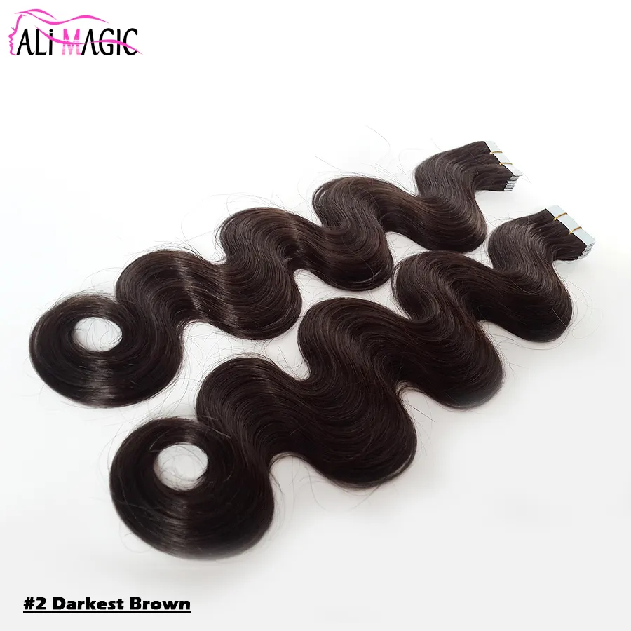 Tape In Hair Extension Brazilian Body Wave Invisible Skin Weft Hair Extension Black Darkest Brown Blonde 14 to 24inch 100g/40piece Factory