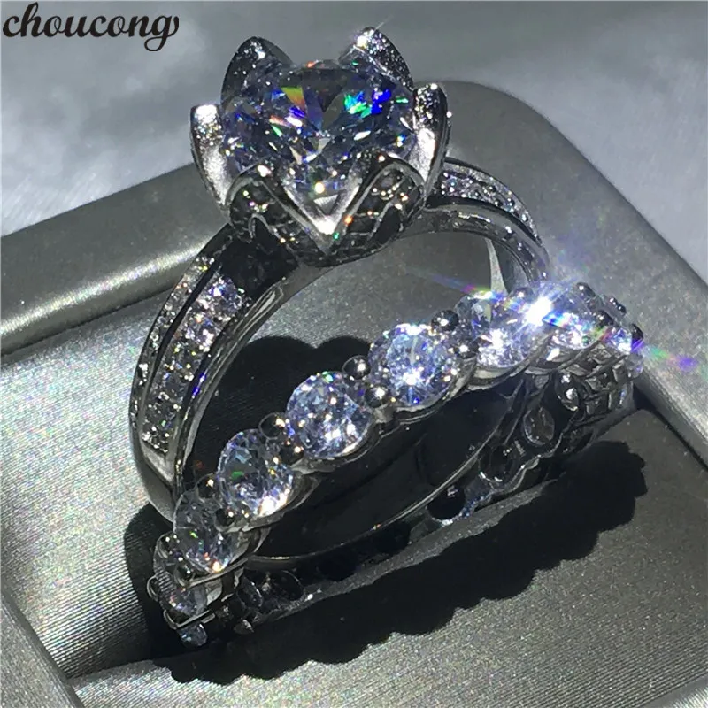 choucong Flower ring set 3ct Clear Diamond 925 Sterling silver Engagement Wedding Band Rings For Women Men Jewelry