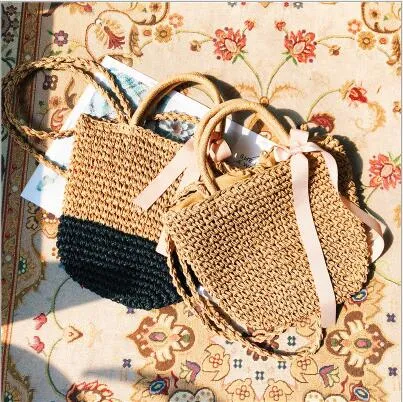 Borsa da spiaggia in paglia da donna Borsa da donna vintage da donna in rattan intrecciato a mano Nuova borsa da spalla a tracolla bohemien Bali estiva LT1069