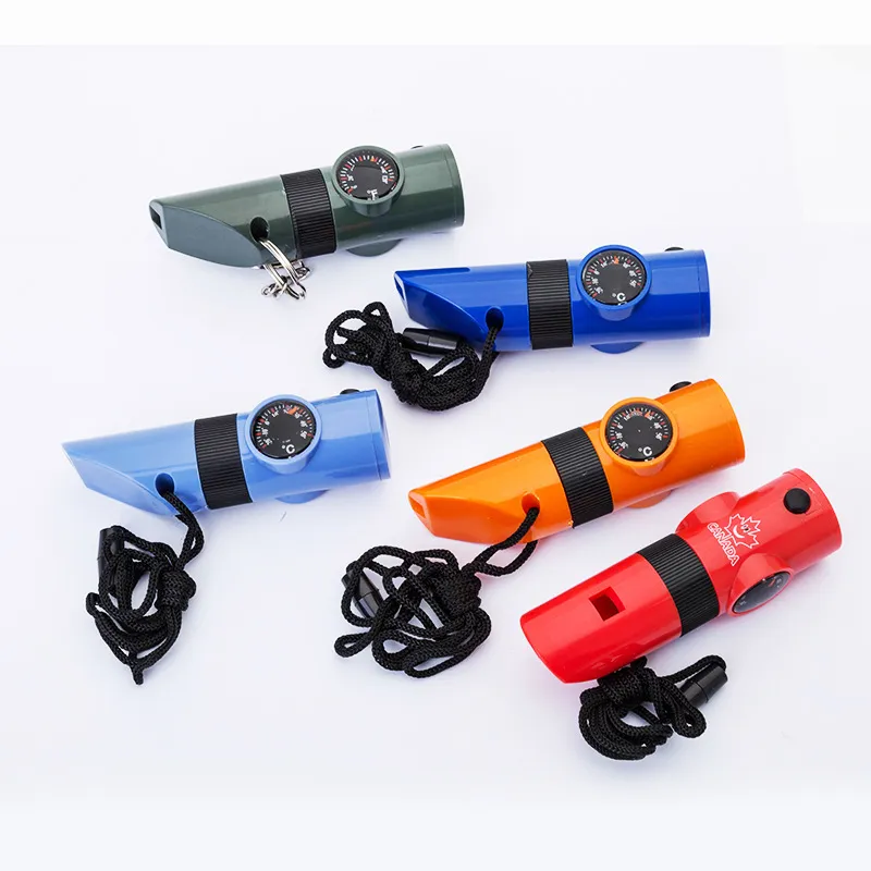 Survival Whistle Compass Thermometer Whistle 7 in 1 Compass Whistles Multifunction Outdoor Sports Survival Whistle ABS