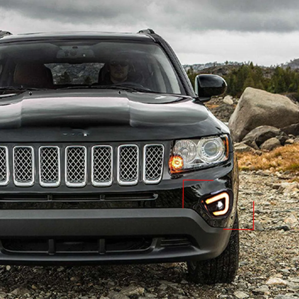 LED DRL Daytime Running Light Bumper Fog Lights With Turn For Jeep Compass  2011 2016