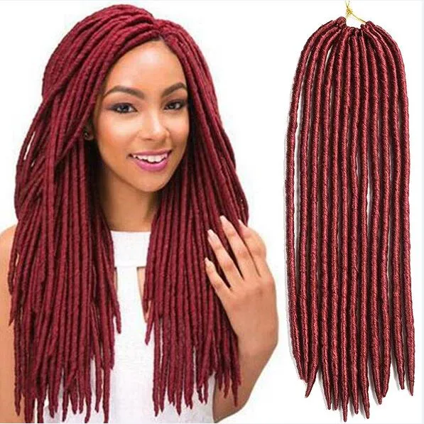 6 Förpackningar 900 # Vinröd Full Head Dreadlocks Syntetiska Hårförlängningar Virka Braids Soft Faux Lås Syntetisk Flätande Hår Express Shiping