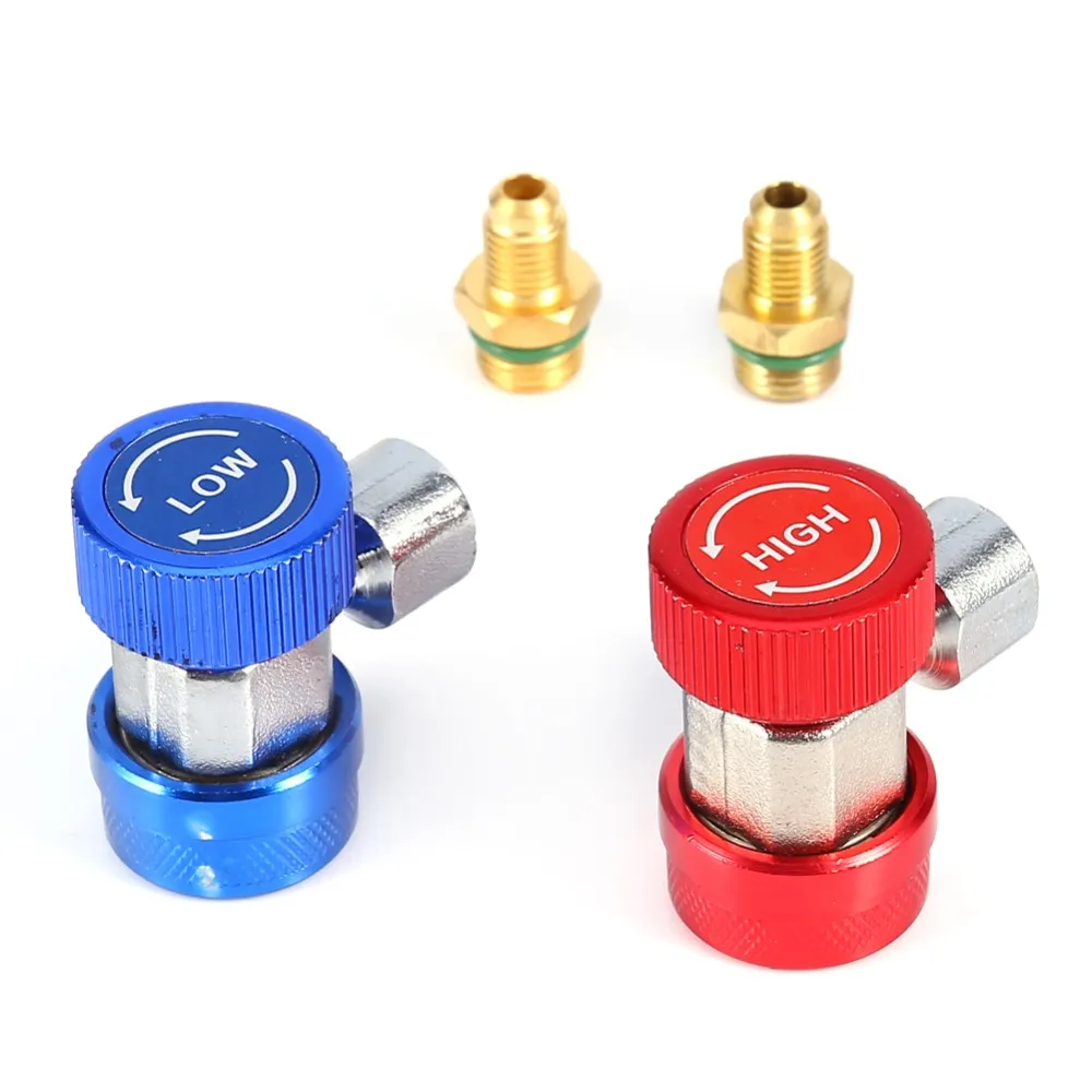 Freeshipping Car-Styling2X R134A Bil AC Luftkonditionering Justerbar Quick Coupler High Low Auto Adapter Connector