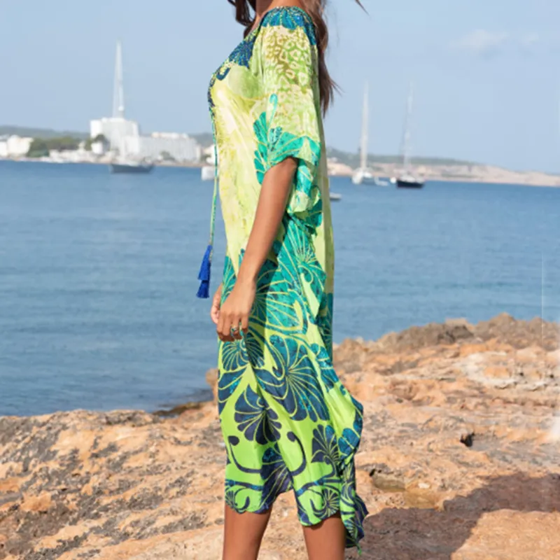 Cotton Beach Cover-Up Dress for Women with Sweetheart Collar and Animal  Print, Above Knee Length, Long Sleeve from Dhgate Basic & Casual Dresses -  price 51.1