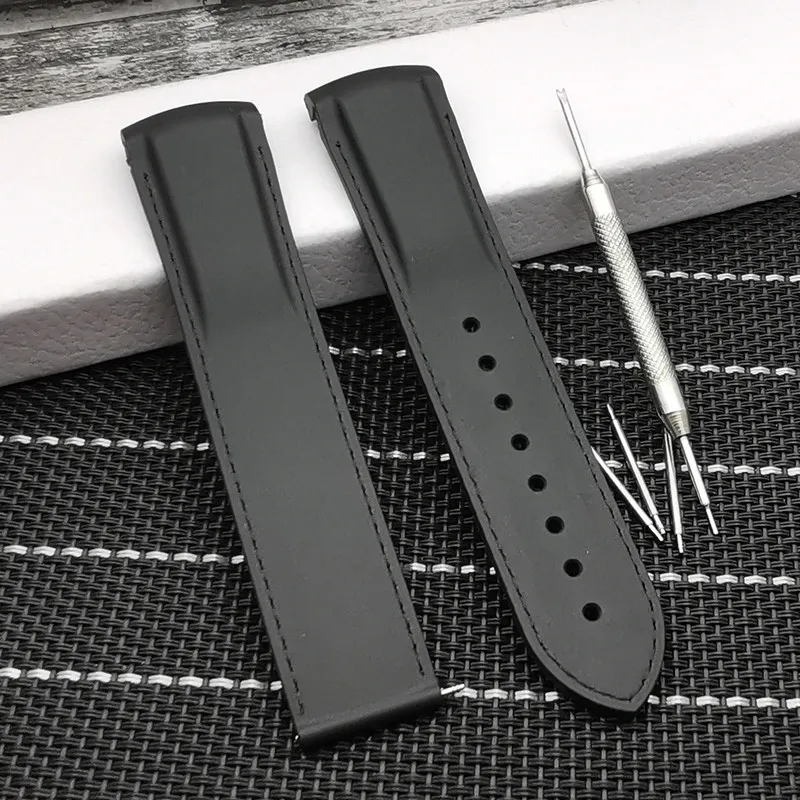 Cinturino Orologio In Gomma Siliconica Tech Swiss - Nero, 20/22mm Con Fibbia Deployante