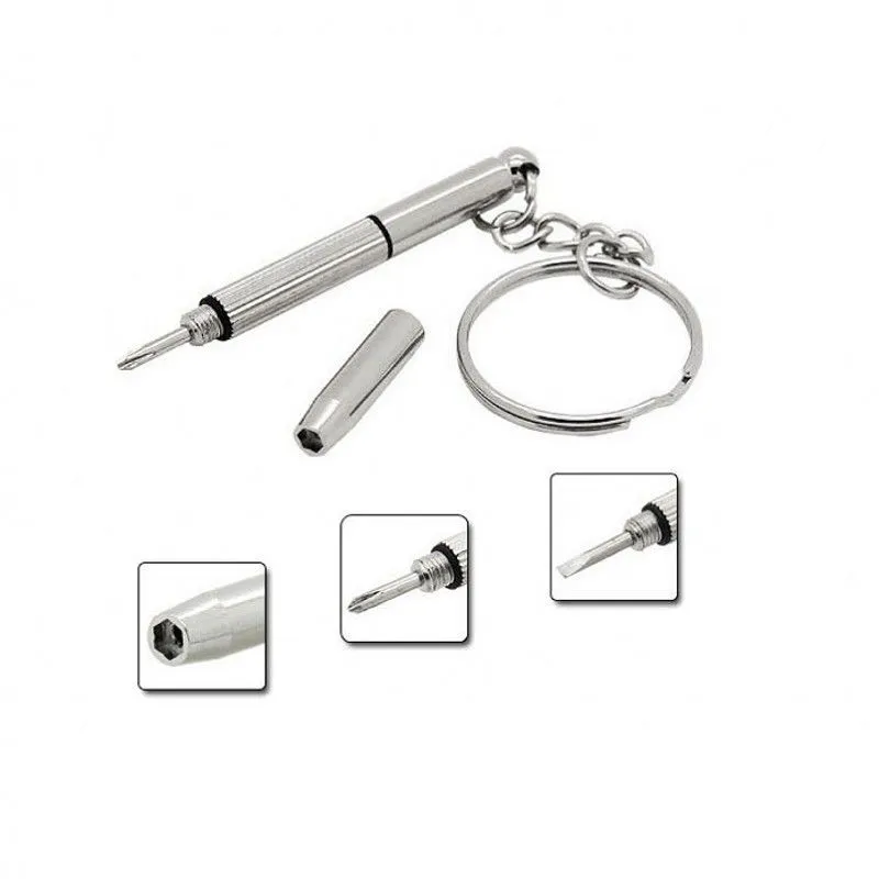 Mini 3in1 Keychain Skruvmejsel Kit Glasögon Solglasögon Glasögon Titta Reparationsverktyg Kit med KAYCHAIN ​​Skruvmejslar Verktyg KKA7124